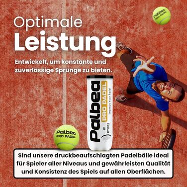 Palbea PRO Padel - М'ячі для падел-тенісу, сертифіковані FIP, преміум якість. Підходять для тренувань та турнірів. 1 картон x 6/12/24 туби.