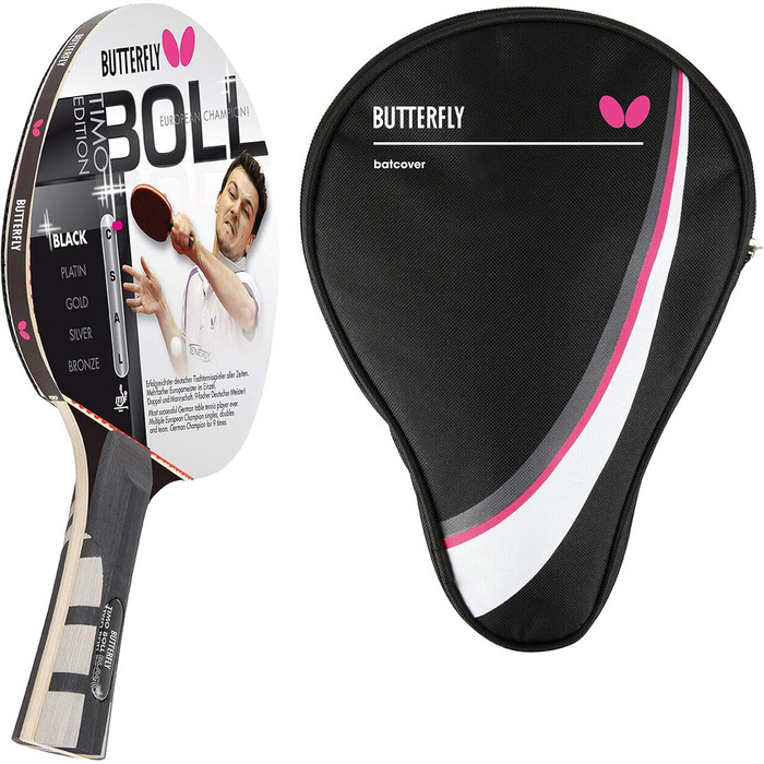 Професійна ракетка для настільного тенісу Butterfly Timo Boll Black 85030 з анатомічною ручкою, ITTF-сертифікованим накладкою Wakaba, у комплекті з чохлом DC1, для технічно підготовлених гравців