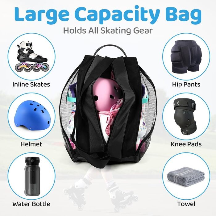 Сумка для роликів Flintronic, сумка для інлайнів, сумка для скейтборду, сумка для ковзанів з регульованим плечовим ременем, велика місткість (чорна)
