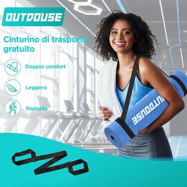 Килимок для йоги Sportmatte – 70 з друкованими позами, неслизький матеріал TPE, для гімнастики, пілатесу, дому та подорожей, фітнес-килимок для жінок та чоловіків, 181x63x0,6 см (Глибокий синій та світло-синій)