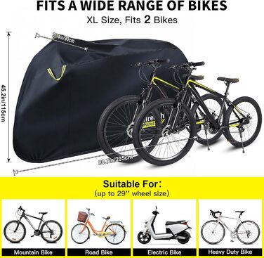 Водонепроникний чохол для велосипеда на 2 велосипеда, 420D, чорний - захист від дощу, снігу та UV променів