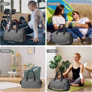 Спортивна сумка для жінок та чоловіків з жорстким матеріалом, дорожня сумка з відділенням для взуття, 2 вентиляційні отвори та відділення для мокрого одягу, водонепроникна сумка-вікендер, спортивна сумка/сума для плавання/сауни (Зелений) (Сірий)
