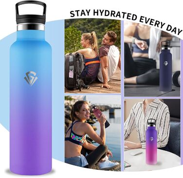 Термос-пляшка Grsta, 1 літр, нержавіюча сталь, з трубочкою, без BPA, не протікає, для холодних та гарячих напоїв, підходить для газованих напоїв, для фітнесу, кемпінгу, походів, блакитно-фіолетовий, 1000 мл