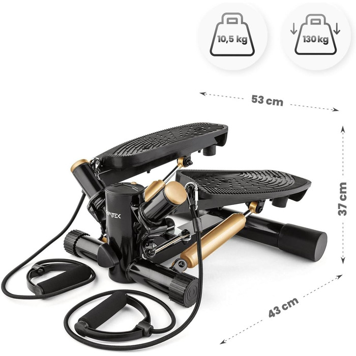 Gymtek XST500 Степпер - Міні тренажер для фітнесу та пілатесу з LCD-дисплеєм, лічильником кроків та підсвічуванням, чорний та золотий