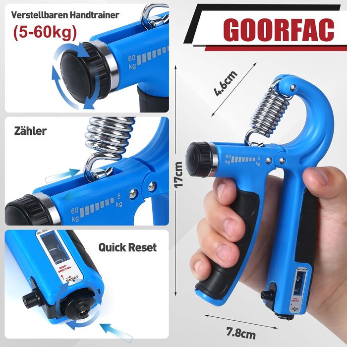 Набір для тренування сили рук та пальців GoorFach (6 шт.) - регульований підсилювач хвата, тренажер для фітнесу, синій