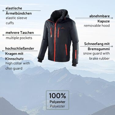Чоловіча лижна куртка Black Crevice: чорний/червоний, водонепроникна, з капюшоном