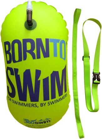 BornToSwim Буєр для плавання неонова зелена 28x49 см, без сухої кишені, яскрава захисна буєрка для дорослих, унісекс
