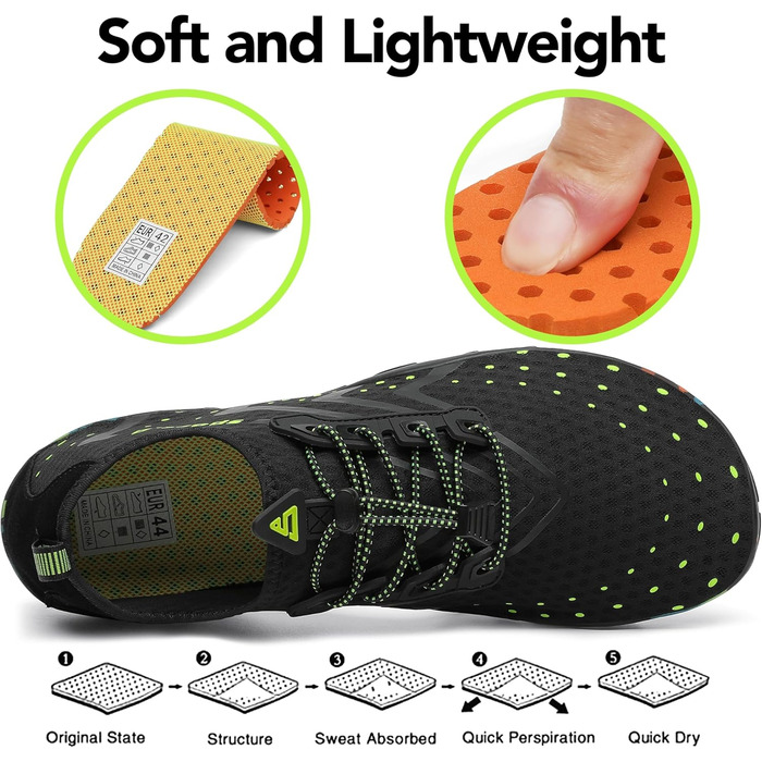 Чоботи для плавання та відпочинку на пляжі Saguaro: аквашузи, серф-шузи для жінок, чоловіків та дітей. Розміри 35-48, чорний колір.