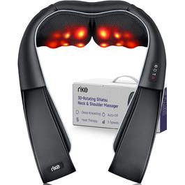 Масажер для шиї RIKE Shiatsu з підігрівом – 3D масажер для шиї, плечей та спини, з адаптерами для мережі та авто, глибокий масаж, подарунок на Різдво (сучасний)