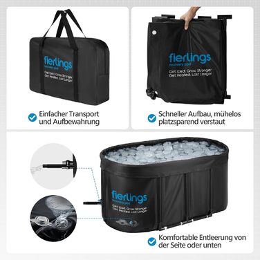 Преміум ванна для криотерапії Fierlings 120 см, овальна, мобільна, з 5 шарами ізоляції та кришкою, для внутрішнього та зовнішнього використання