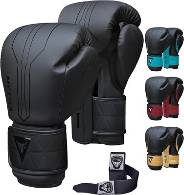 Боксерські рукавички Mytra Fusion 16oz чорні з бинтами, для MMA, Муай Тай, кікбоксингу, чоловічі та жіночі, тренувальні