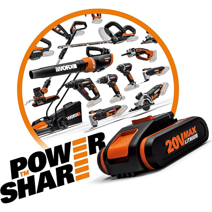 WORX WX027.9 LED лампа 4-в-1: акумуляторна багатофункціональна лампа 20V, 120-510 Lumen для кемпінгу, подорожей та інших потреб (без акумулятора та зарядного пристрою)