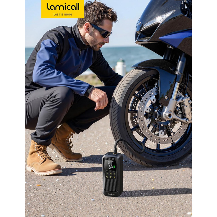 Електричний насос Lamicall для велосипедів, авто, мотоциклів та м'ячів з LED-підсвічуванням - 150 PSI, 5x швидше