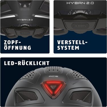 Шолом велосипедний ABUS Hyban 2.0 ACE з візором, світлом та ABS-оболонкою, чорний (velvet black), L (56-61 см)