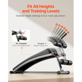 VEVOR Лавка для пресу з перевернутим хватом, регульована висота, міцна сталь, до 227 кг, для фітнесу вдома, силові тренування, розвиток м'язів всього тіла