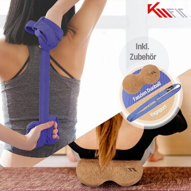 Йога-мат KM-Fit TPE з ременем, нековзка фітнес-мат для пілатесу, гімнастики та тренувань, з чохлом, йога-ременем і масажним м'ячем