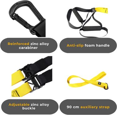 Набір для тренувань зі стропами для дому та на вулиці | Комплект для саспеншн-тренінгу з дверним кріпленням, регульованими ременями, сумкою для перенесення | Тренування всього тіла, обладнання для калістеніки, фітнес, домашні тренування