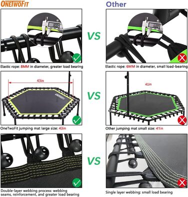 Міні-батут ONETWOFIT 122 см для занять спортом вдома та на вулиці, з регульованою ручкою, фітнес-батут, кардіотренування, зелений