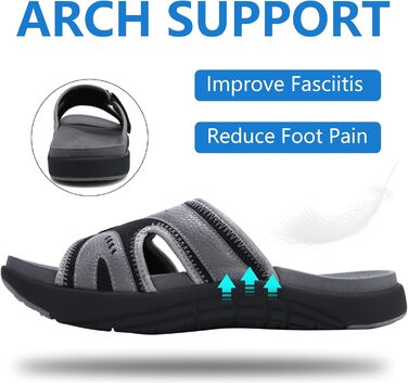 Чоловічі спортивні сандалії COFACE для відновлення після навантажень, підтримка склепіння стопи, ортопедичні, розмір 40-48 (40 EU, сіро-чорний)