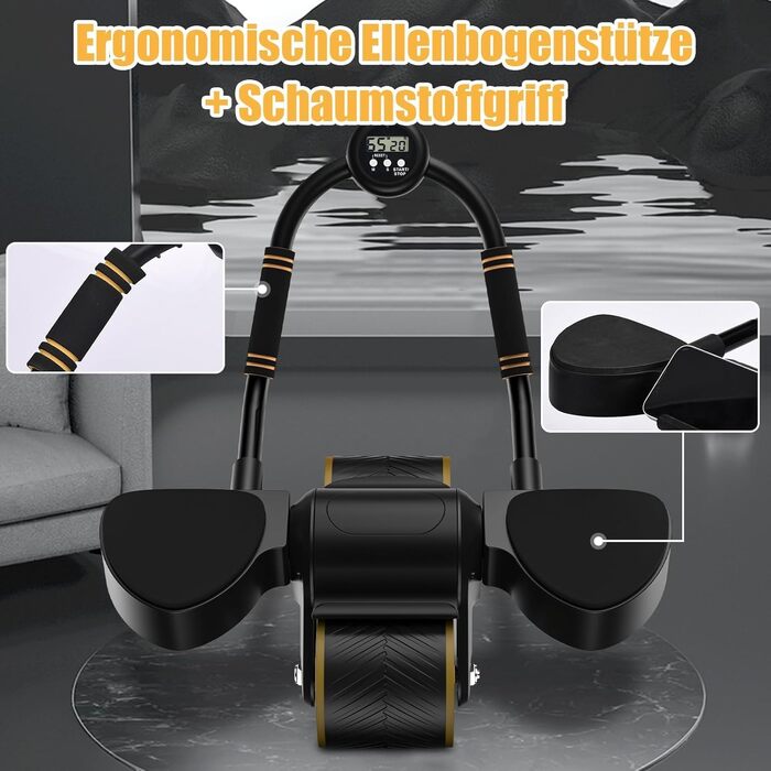 Ролик для пресу з пружиною та таймером – автоматичний ролик для пресу з підставкою для ліктів та подвійними колесами – для тренування пресу та планки – фітнес-обладнання для дому (до 150 кг)