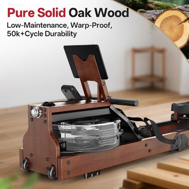 Гребний тренажер JOROTO для дому, дерев'яний, складаний | Bluetooth, сумісність з Kinomap | Макс. вага 150 кг, 16 л резервуар для води