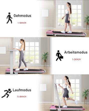 Walking Pad Klappbar з нахилом - 4 в 1 біговий килимок з нахилом 7% для дому (Рожевий)