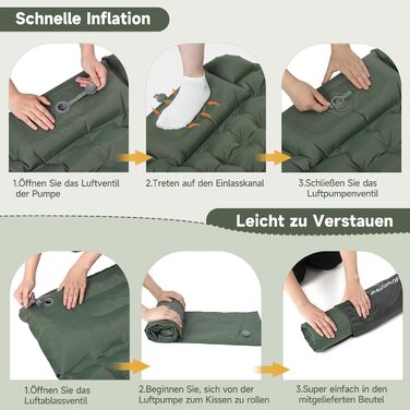 Килимок туристичний самонадувний HAUSPROFI, Ultraleicht, для кемпінгу, з помпою та подушкою, армійний камуфляж