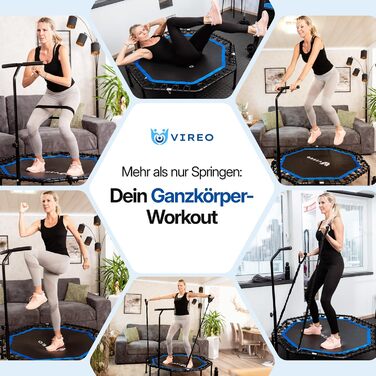 Батут фітнес VIREO для дорослих 102 см, до 150 кг, складаний, з ручкою, гумовими стрічками, для дому