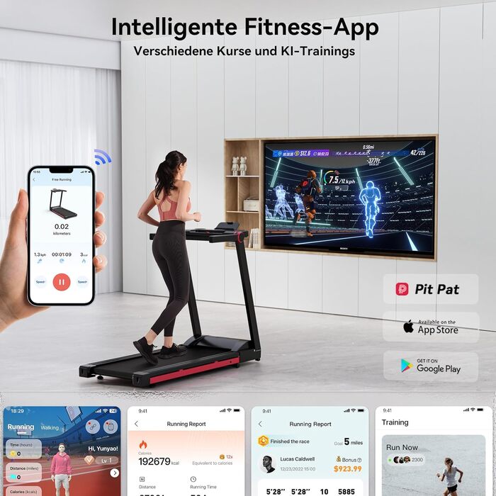 Бігова доріжка Lacuffy для дому, складана, з нахилом, до 158 кг, APP-керування, 2573 Вт, тренування та мультигонки