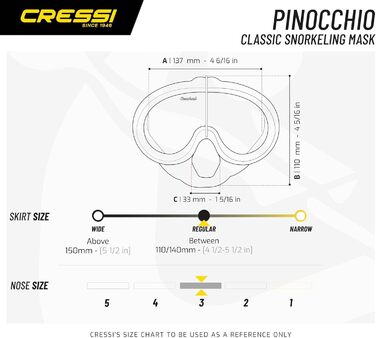Маска для дайвінгу Cressi Pinocchio, чорна, універсальний розмір, культова модель