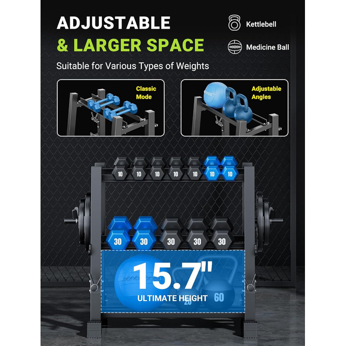 Стойка для гантелей Dripex на 3/5 рівнів, сумісна з гантелями, гирями та штангами, макс. 500 кг, регульована. Багатофункціональна