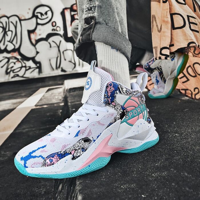 Кросівки баскетбольні чоловічі/жіночі, спортивні, для ходьби, легкі, з антиковзкою підошвою, зносостійкі, розміри 36-45 EU, білі/рожеві