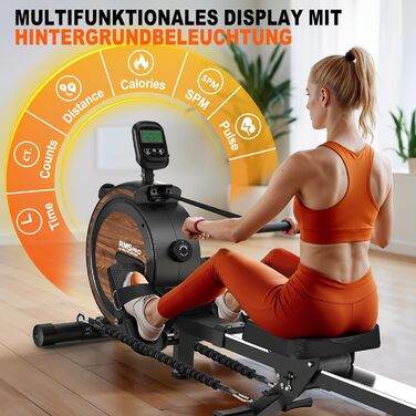 Домашній гребний тренажер MettleMatic, складаний, Bluetooth, 16 рівнів навантаження, великий підсвічуваний дисплей