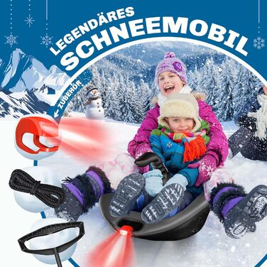 Кесер® Бобслей Bob Schneebob Alpina з LED-підсвіткою, тросом, для дітей та дорослих, пластиковий, чорний