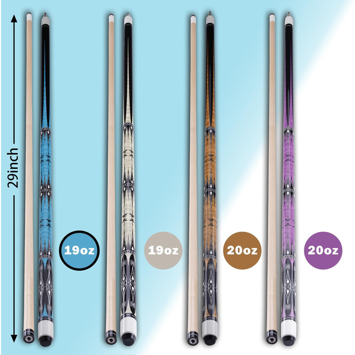 Більярдний кий 19oz з наконечником 13mm, 1/2 Maple, для чоловіків та жінок. Чорний або білий, більярдний кий для пулу