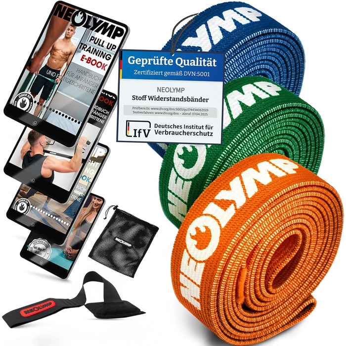 NEOLYMP Набір фітнес-гумок Lange Fitnessbänder (3 шт.) з електронною книгою, стійкі до прання, для силових тренувань, фітнесу та гімнастики