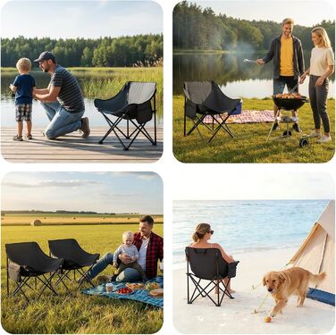 Крісло для кемпінгу складне з сумкою та неслизькими ніжками - ідеальне для риболовлі, відпочинку на пляжі, туризму, саду та балкону (темно-сірий)