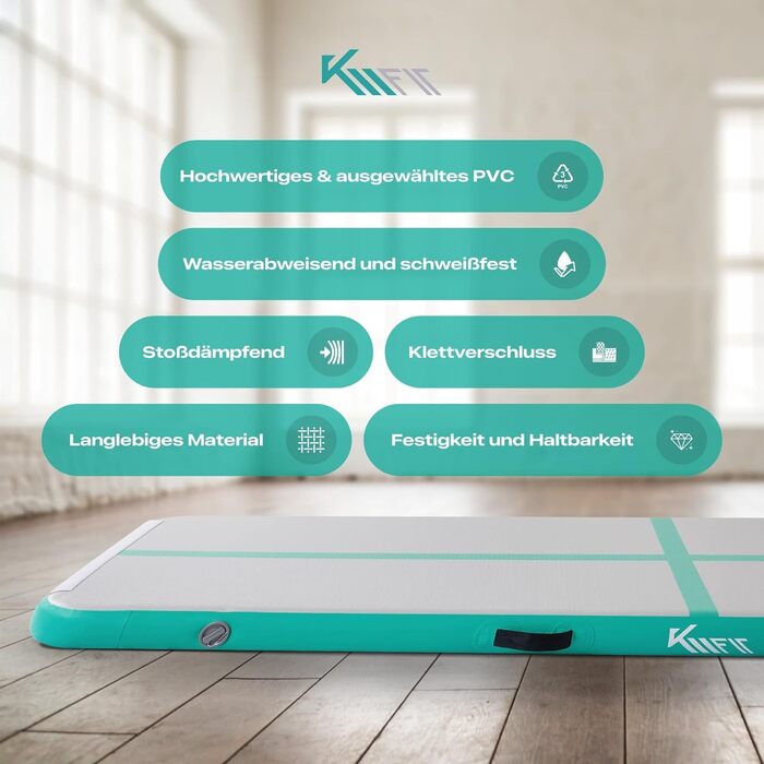 KM Fit надувний Airtrack 4 м – гімнастичний мат для фітнесу, тумблінгу, тренувань, з сумкою, електричною помпою та ремнабором, стійкий до УФ, чорний-червоний