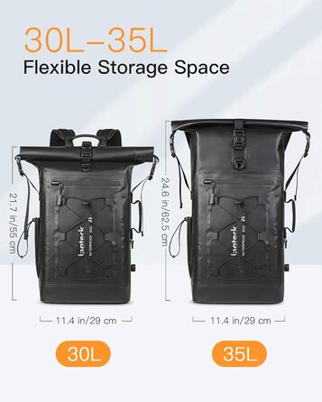 Рюкзак Inateck RollTop 30-35 л для чоловіків, водонепроникний, багатофункціональний органайзер із знімним плечовим ременем, клапаном для виходу повітря, водонепроникною блискавкою, для велоспорту, туризму, активного відпочинку