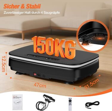 Вібраційна платформа DH FitLife для дому | Рюттельплатта з 0–99 рівнями та таймером | 9 автоматичних програм | Тиха вібраційна платформа з присосками | Підсвічування та Bluetooth-динамік | З ременями | Макс. 150 кг