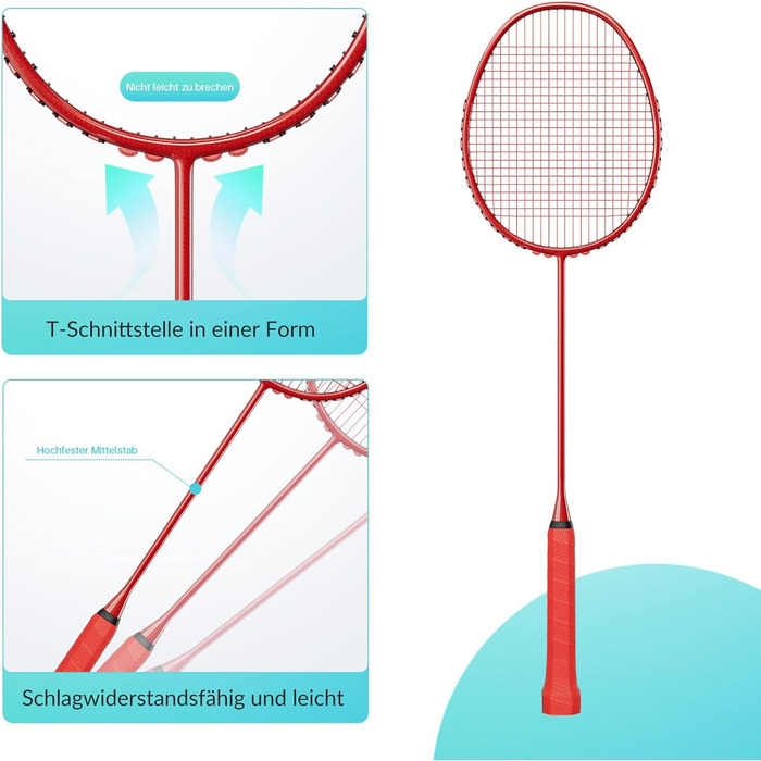 Ракетка для бадмінтону Profi 100% карбон, ультралегка, для тренувань та розваг (червона)