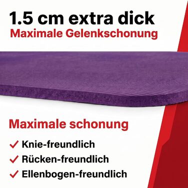 Килимок для йоги NRB Extra Thick (183x61x1.5 см) – Нековзний фітнес-килимок для пілатесу, гімнастики та тренувань, фіолетовий + ремінь