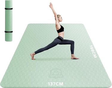Килимок для йоги HAPBEAR XXL, нековзкий, фітнес-мат, 198x137 см / 183x116 см, 6 мм, для пілатесу, спорту, дому, тренувань, надміцний
