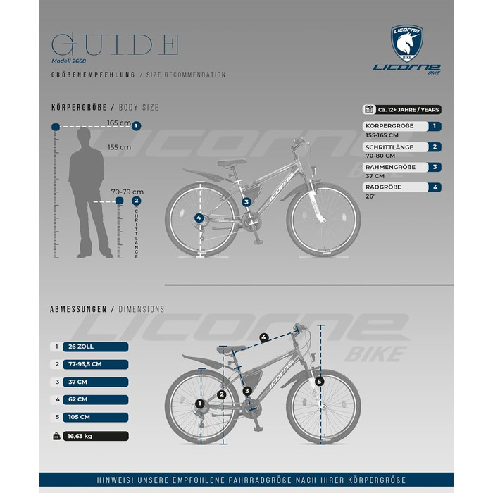 Гірський велосипед Licorne Bike Guide Premium 26 дюймів, 21 швидкість, для дівчат, хлопців, чоловіків і жінок