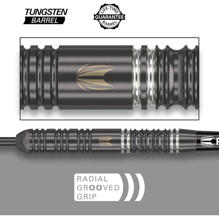 Дарти Target Darts Ares 23g (22/24g) Wolfram: Набір сталевих дротиків з шафтами Pro Grip та оперенням Ultra + гаманець та додаток для рахунку