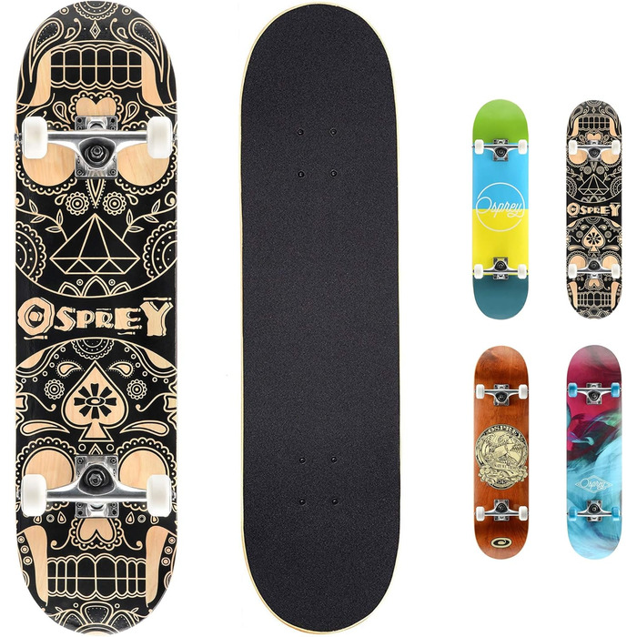 Скейтборд Osprey Absolute Anfänger Double Kick, клен, 78,7×20,3 см, Candy Skull, для початківців