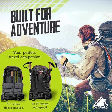 Трекінгові палиці TrailBuddy - Легкі, розкладні палиці для хайкінгу, сноушуінгу та бакпекінгу (пара) - фіолетовий/сливовий, алюміній 7075, ручка з корку