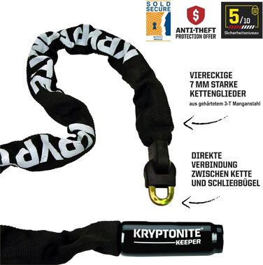 Замок для велосипеда Kryptonite Keeper 785, 85 см, рівень захисту 5/10, сталевий, з ключами