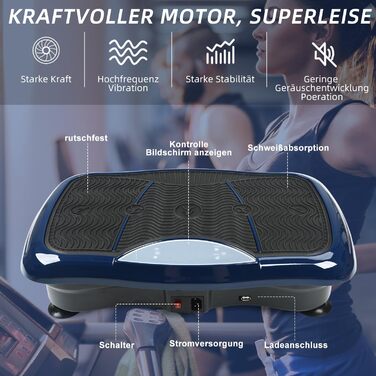 Віброплатформа для тренувань всього тіла Triclicks - 5 програм, з пультом, стрічки, для дому, схуднення, блакитна