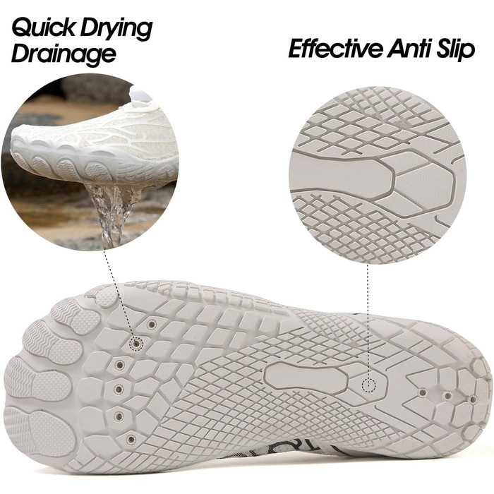 Жіночі босі барфути, водяні черевики з п'ятипалою підошвою, антиковзаюча поверхня, швидковисихаюча система дренажу, легкі босі черевики для багатоцільових активностей, білий/блакитний, 36-47 EU (Whiteblack 811, 43 EU)
